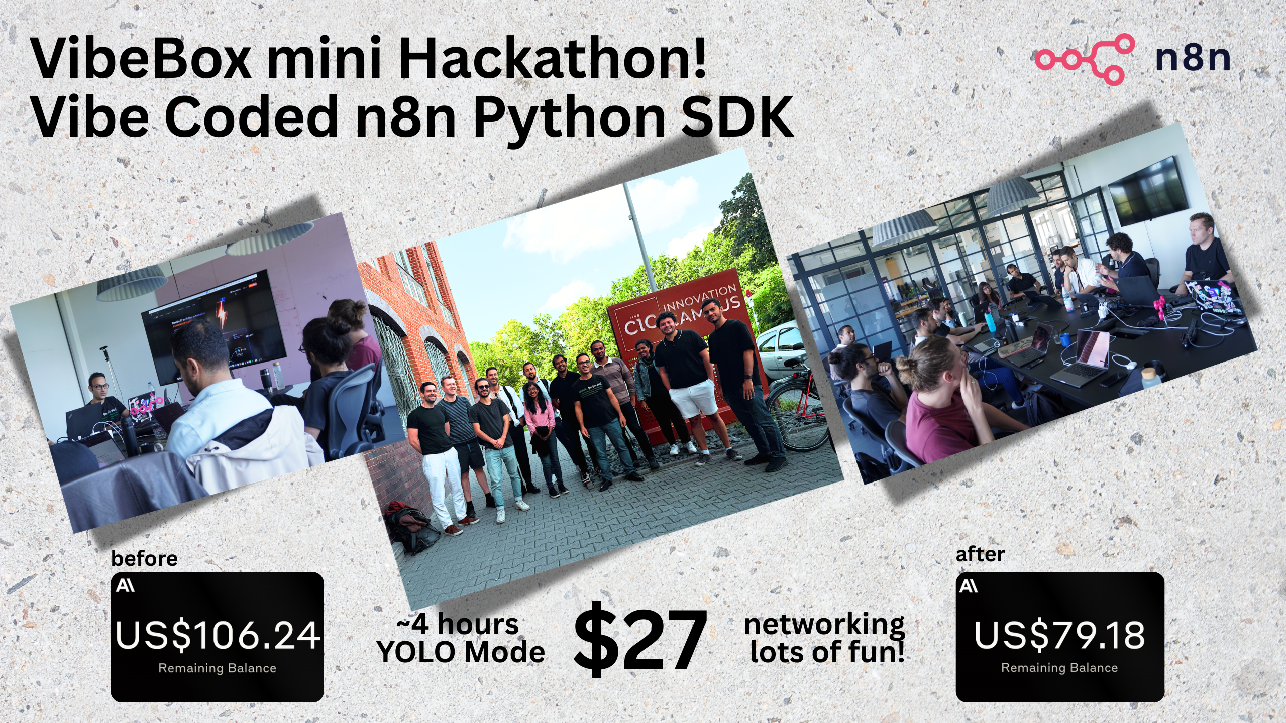 VibeBox mini hackathon - n8n Python SDK built in ~4 hours for $27